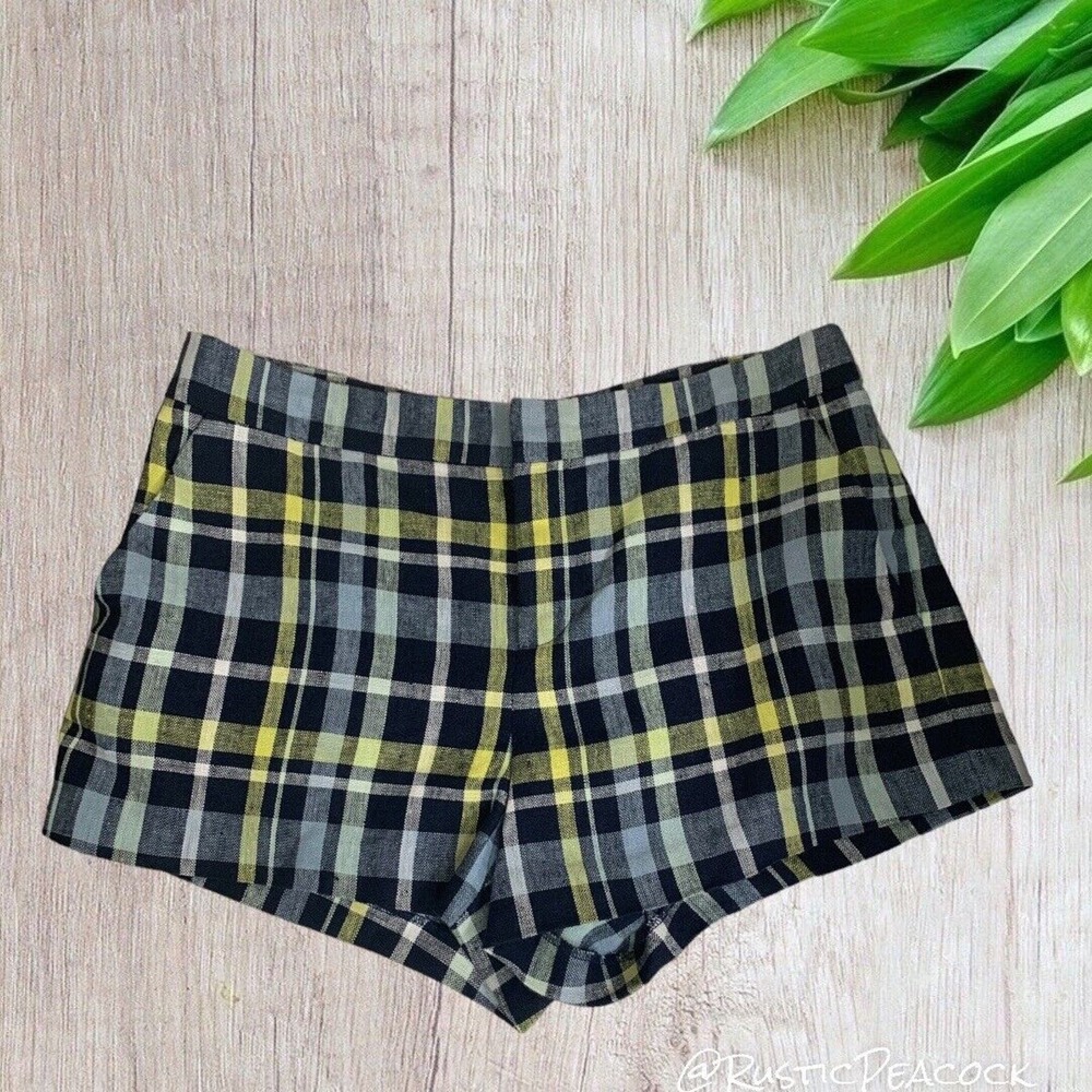 Joie Shorts Women's Size 4 Blue Yellow Multicolor 100% Linen Plaid Midrise